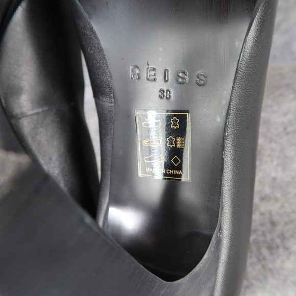 Reiss Shoes Women 38 Pump Heels Leather Pointed Toe Ada Court Career Party Black - Picture 15 of 16